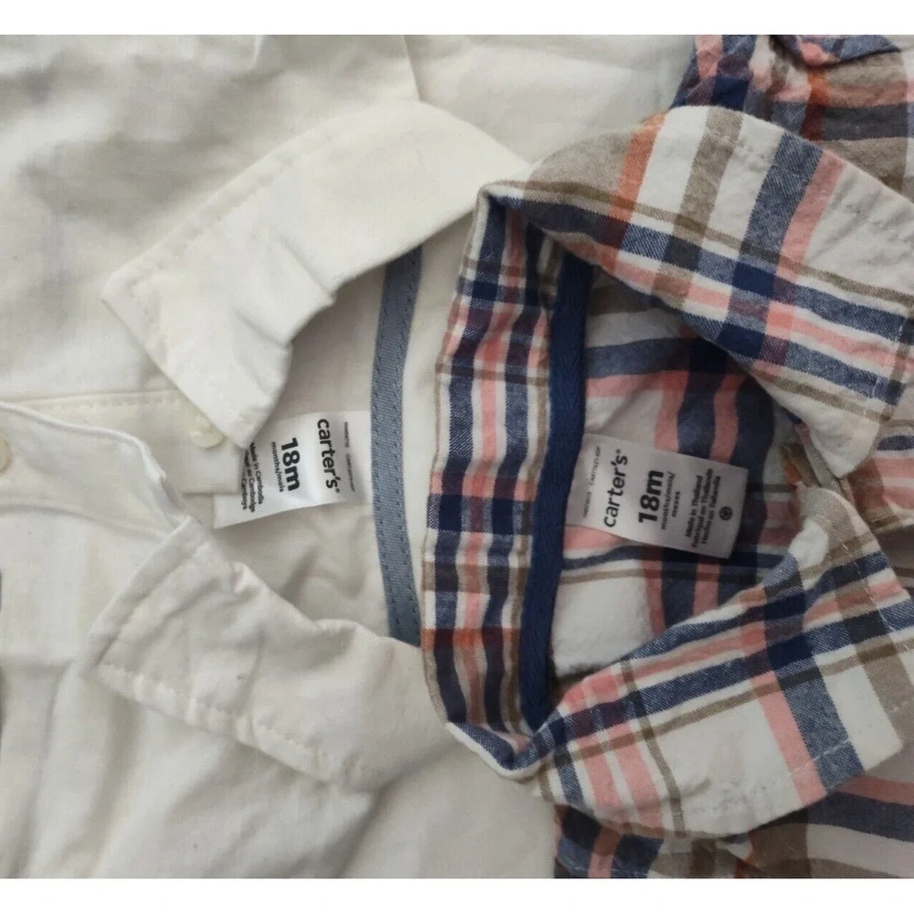 Carter's Collared Outfit Lot 18 Mos Stripe Plaid‎ Beige White Blue Cotton Romper